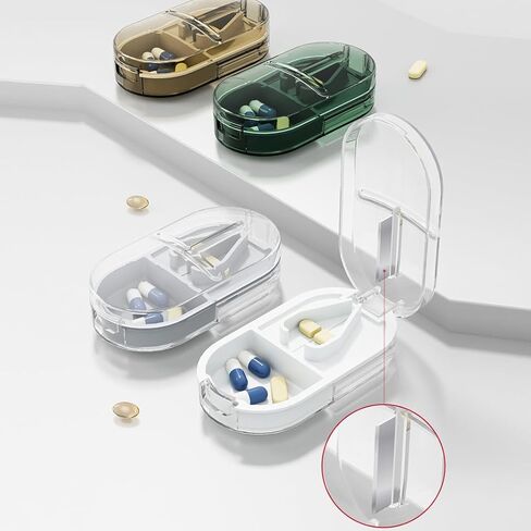 Daily Pill Case, Portable Pill Organizer Tablets Cutter 2-in-1, Small Travel Medicine Splitter Box for Medication Fish Oil Vitamin Capsule Supplement, BPA Free Material, Transparent Grey in Kuwait