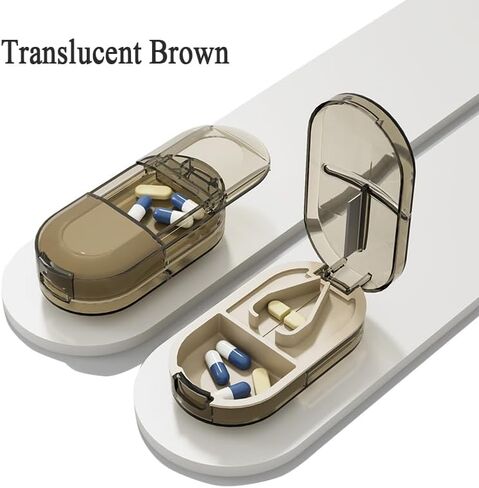 Daily Pill Case, Portable Pill Organizer Tablets Cutter 2-in-1, Small Travel Medicine Splitter Box for Medication Fish Oil Vitamin Capsule Supplement, BPA Free Material, Transparent Grey in Kuwait
