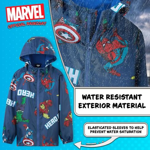 Marvel Boys Waterproof Jacket Avengers Spiderman Hooded Jacket Fleece Lining Raincoat for Boys Teenagers 4-14 Years in Saudi Arabia