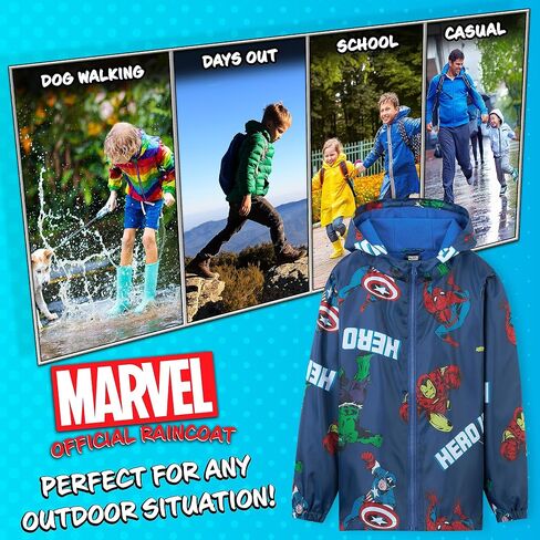 Marvel Boys Waterproof Jacket Avengers Spiderman Hooded Jacket Fleece Lining Raincoat for Boys Teenagers 4-14 Years in Saudi Arabia