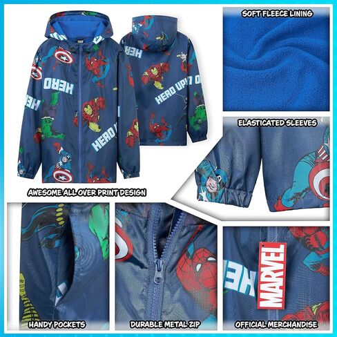 Marvel Boys Waterproof Jacket Avengers Spiderman Hooded Jacket Fleece Lining Raincoat for Boys Teenagers 4-14 Years in Saudi Arabia