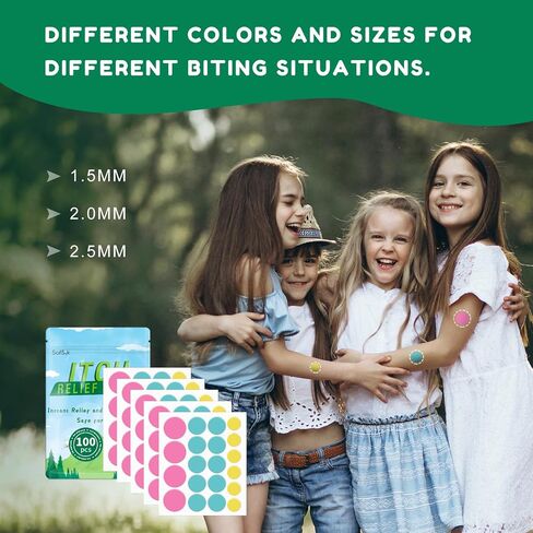 Itch Relief Patch 100pcs Anti Itch Stickers Nature Formula Hydrocolloid Fast Bite Itch Relief Chemical-Free & Safe for Kids Reduces Swelling Prevents Scratching Minimize Dark Marks 3 Sizes & 3 Colors in Saudi Arabia