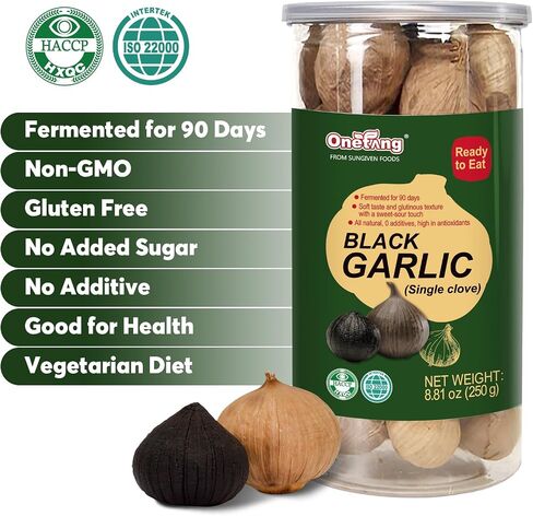 ONETANG Black Garlic 8.82 Oz (250g.), Whole Black Garlic Fermented for 90 Days, Super Foods, Non-GMO, Non-Additives, High in Antioxidants, Ready to Eat for Snack Healthy, Healthy Recipes in Saudi Arabia