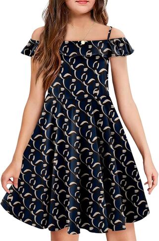 اللباس الفتيات Yoklass Dround Dound Dound Ald A Line Shulk Sleeve Cknee Lene Dresses 4-13 Years in Kuwait