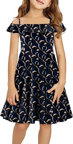 اللباس الفتيات Yoklass Dround Dound Dound Ald A Line Shulk Sleeve Cknee Lene Dresses 4-13 Years in Kuwait