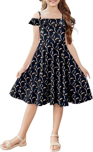 اللباس الفتيات Yoklass Dround Dound Dound Ald A Line Shulk Sleeve Cknee Lene Dresses 4-13 Years in Kuwait