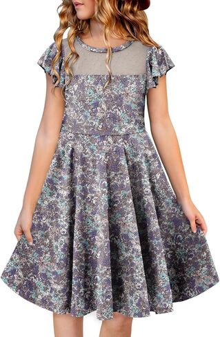 اللباس الفتيات Yoklass Dround Dound Dound Ald A Line Shulk Sleeve Cknee Lene Dresses 4-13 Years in Kuwait