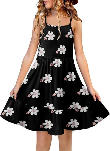 اللباس الفتيات Yoklass Dround Dound Dound Ald A Line Shulk Sleeve Cknee Lene Dresses 4-13 Years in Kuwait