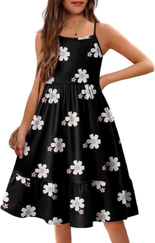 اللباس الفتيات Yoklass Dround Dound Dound Ald A Line Shulk Sleeve Cknee Lene Dresses 4-13 Years in Kuwait