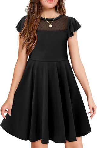 اللباس الفتيات Yoklass Dround Dound Dound Ald A Line Shulk Sleeve Cknee Lene Dresses 4-13 Years in Kuwait