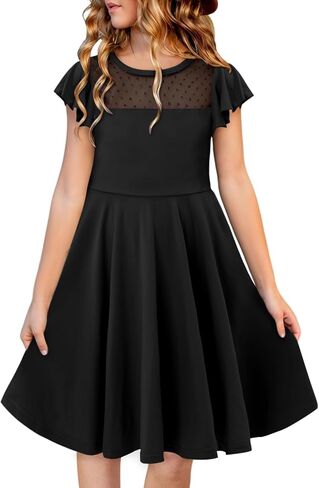 اللباس الفتيات Yoklass Dround Dound Dound Ald A Line Shulk Sleeve Cknee Lene Dresses 4-13 Years in Kuwait