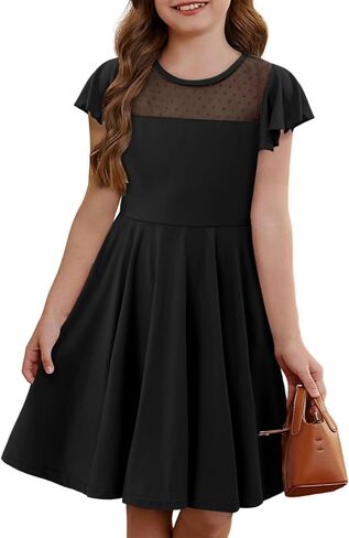 اللباس الفتيات Yoklass Dround Dound Dound Ald A Line Shulk Sleeve Cknee Lene Dresses 4-13 Years in Kuwait