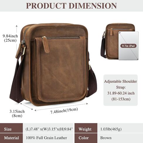 BAIGIO Small Leather Messenger Bag for Men Shoulder Bag Vintage Crossbody Bag Men Purse Ipad Satchel Travel Business in Saudi Arabia