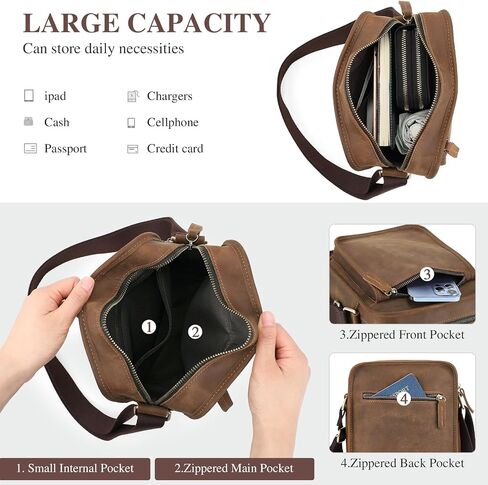 BAIGIO Small Leather Messenger Bag for Men Shoulder Bag Vintage Crossbody Bag Men Purse Ipad Satchel Travel Business in Saudi Arabia