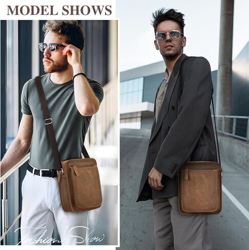 BAIGIO Small Leather Messenger Bag for Men Shoulder Bag Vintage Crossbody Bag Men Purse Ipad Satchel Travel Business in Saudi Arabia