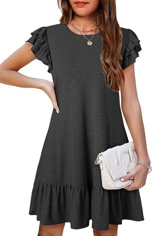 YOVION Girls Summer Dresses Boho Ruffle Sleeve Tiered Swing Casual Dress with Pockets for 6-12 Y in Kuwait