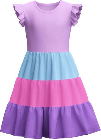 LQSZ Girls Summer Dresses with Shulfle Short Sleeve Midi Midi A-LIP A-LIP STINDRIS STINDRESS SIZE 3-12 in Kuwait