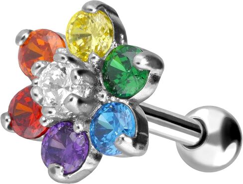 Piercingline Surgical Steel Piercing Stud arring مع زهرة ملونة | حلق الغضروف ، المجوهرات اللولبية الثابتة ، ثقب تراغوس في 4 ألوان أنيقة in Saudi Arabia