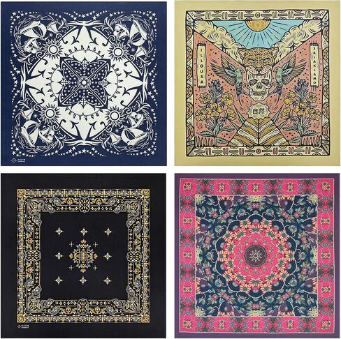4-Pack 100% Cotton Bandana Set, Vintage Graphic Print, 22x22 inches in Saudi Arabia