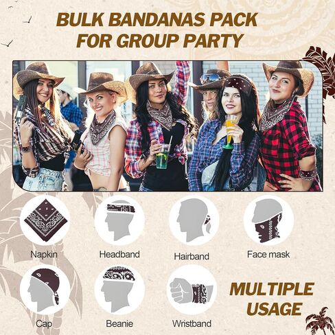 36 Pack Bandanas for Women Men Cowboy Bandana Novelty Bandanas Bulk Paisley Bandana Scarf for Party Costume in Kuwait
