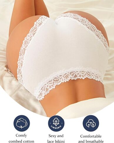 Womens Cotton Underwear Cheeky Bikini Panties for Women Sexy Lace Briefs Soft Stretch Underwear Pack 6 in Kuwait