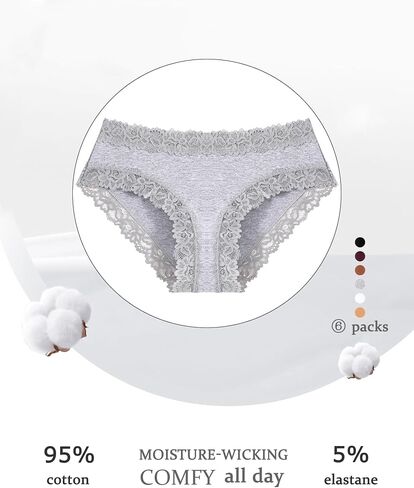 Womens Cotton Underwear Cheeky Bikini Panties for Women Sexy Lace Briefs Soft Stretch Underwear Pack 6 in Kuwait