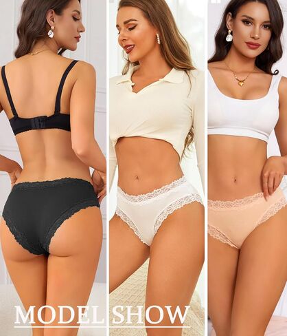 Womens Cotton Underwear Cheeky Bikini Panties for Women Sexy Lace Briefs Soft Stretch Underwear Pack 6 in Kuwait