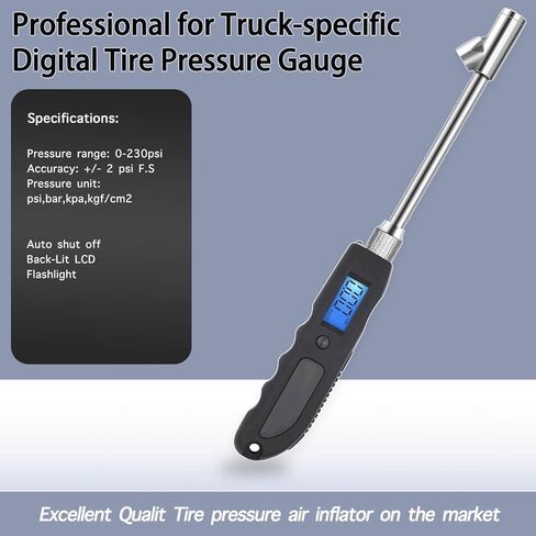 Digital Tire Pressure Gauge, 230 PSI Heavy Duty Dual Head Stainless Steel Made Swivel Air Chuck Tire Pressure for Truck RV with Backlit LCD and Flashlight in Kuwait