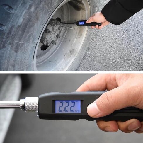 Digital Tire Pressure Gauge, 230 PSI Heavy Duty Dual Head Stainless Steel Made Swivel Air Chuck Tire Pressure for Truck RV with Backlit LCD and Flashlight in Kuwait