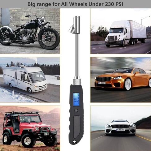Digital Tire Pressure Gauge, 230 PSI Heavy Duty Dual Head Stainless Steel Made Swivel Air Chuck Tire Pressure for Truck RV with Backlit LCD and Flashlight in Kuwait