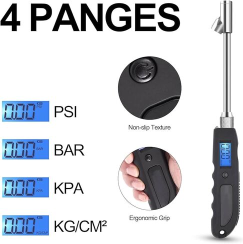 Digital Tire Pressure Gauge, 230 PSI Heavy Duty Dual Head Stainless Steel Made Swivel Air Chuck Tire Pressure for Truck RV with Backlit LCD and Flashlight in Kuwait