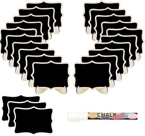 20 Pack Mini Chalkboards Signs with Easel Stand, Small Rectangle Chalkboards Blackboard, Wood Place Cards for Weddings, Birthday Parties, Message Board Signs and Event Decoration, 1 Liquid Chalk in Kuwait