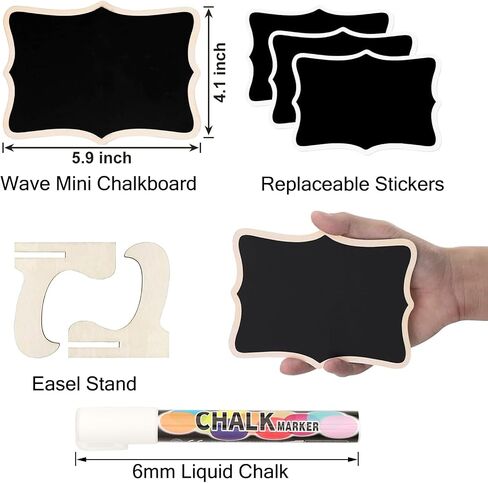 20 Pack Mini Chalkboards Signs with Easel Stand, Small Rectangle Chalkboards Blackboard, Wood Place Cards for Weddings, Birthday Parties, Message Board Signs and Event Decoration, 1 Liquid Chalk in Kuwait