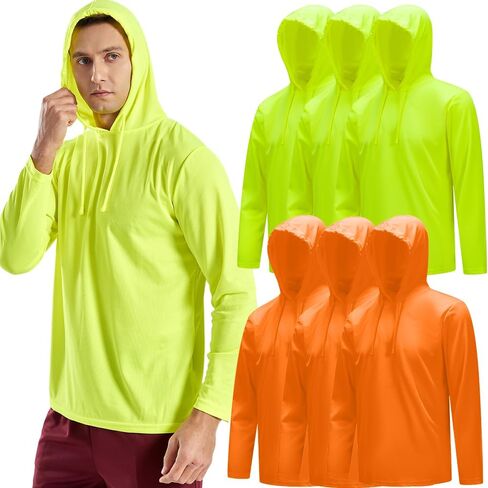 3PC or 6PC Men’s UPF 50+ Sun Protection Lightweight Long Sleeve Hoodie, Quick-Dry SPF UV Shirt for Outdoor Active Wear in Kuwait