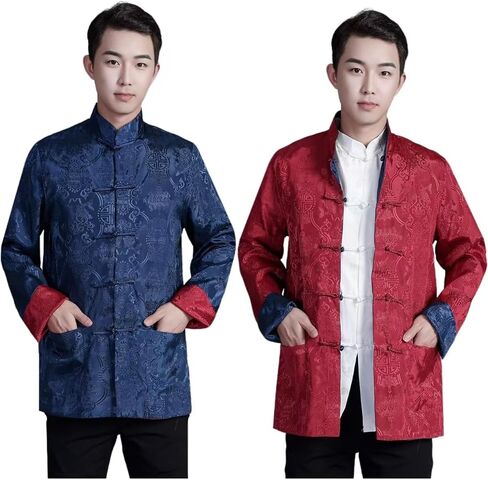 Tang Suit Men Hanfu Chinese Traditional Clothes Long Sleeve Top, Can be Worn on Both Sides,Tang Suit Jacket Men Silk in Kuwait