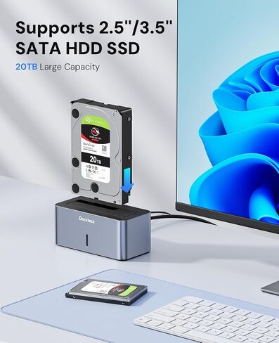 Hard Drive Docking Station, dockteck USB 3.0 to SATA Dual Bay External Hard Drive Enclosure for 3.5 or 2.5 inch SATA HDD SSD with Offline Clone in Saudi Arabia