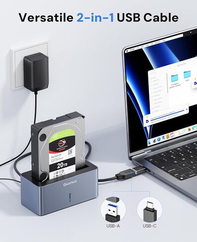 Hard Drive Docking Station, dockteck USB 3.0 to SATA Dual Bay External Hard Drive Enclosure for 3.5 or 2.5 inch SATA HDD SSD with Offline Clone in Saudi Arabia