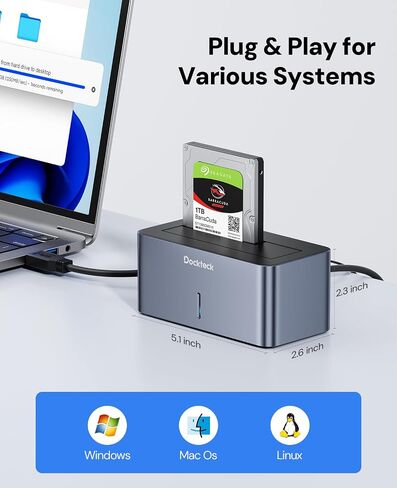 Hard Drive Docking Station, dockteck USB 3.0 to SATA Dual Bay External Hard Drive Enclosure for 3.5 or 2.5 inch SATA HDD SSD with Offline Clone in Saudi Arabia