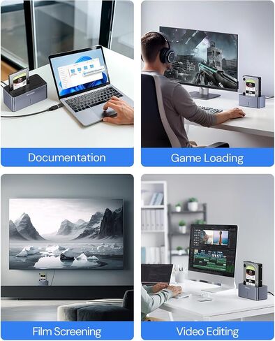 Hard Drive Docking Station, dockteck USB 3.0 to SATA Dual Bay External Hard Drive Enclosure for 3.5 or 2.5 inch SATA HDD SSD with Offline Clone in Saudi Arabia