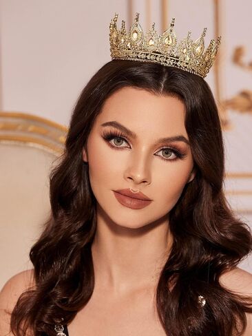 Sweetv Royal Queen Crown ، Wedding Tiara for Bride ، Rhinestone Tiaras و Crowns for Women ، وملابس الأزياء للاحتفال بحفلات أعياد الميلاد ، الذهب in Kuwait