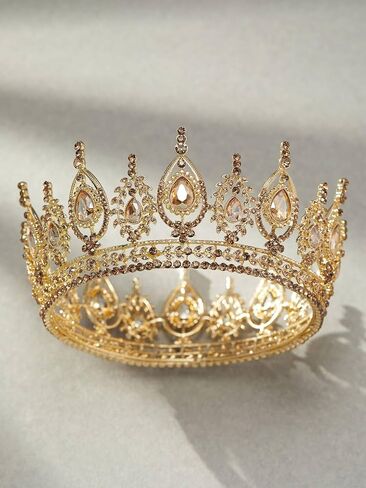 Sweetv Royal Queen Crown ، Wedding Tiara for Bride ، Rhinestone Tiaras و Crowns for Women ، وملابس الأزياء للاحتفال بحفلات أعياد الميلاد ، الذهب in Kuwait