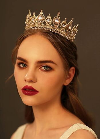 Sweetv Royal Queen Crown ، Wedding Tiara for Bride ، Rhinestone Tiaras و Crowns for Women ، وملابس الأزياء للاحتفال بحفلات أعياد الميلاد ، الذهب in Kuwait