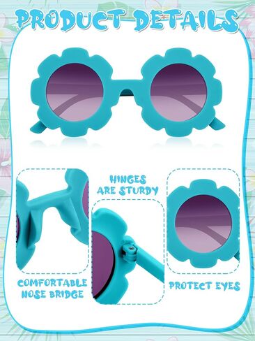 Dunzy 16 Pairs Kids Sunglasses Cute Round Flower Sunglasses Groovy Party Favors for Toddler Girls Boys Beach Party, Aged 3-10 in Saudi Arabia