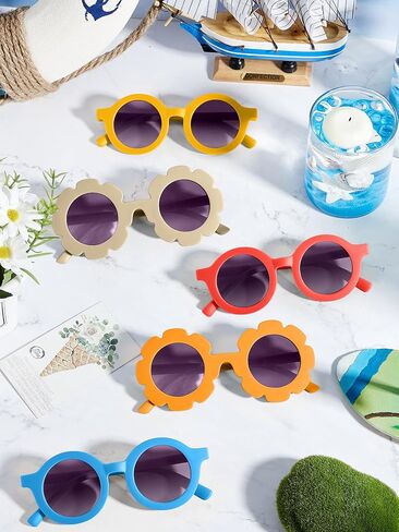Dunzy 16 Pairs Kids Sunglasses Cute Round Flower Sunglasses Groovy Party Favors for Toddler Girls Boys Beach Party, Aged 3-10 in Saudi Arabia