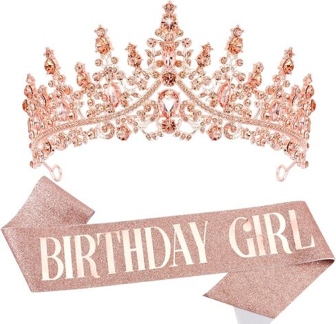 VELSCRUN Birthday Tiara Crowns for Women Girls Crystal Birthday Girl Headband Sash Elegant Princess Crown Happy Birth Party Decorations Women Sisters Birth Gift Hair Accessories in Kuwait