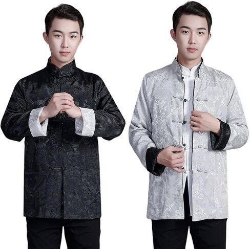 Tang Suit Men Hanfu Chinese Traditional Clothes Long Sleeve Top, Can be Worn on Both Sides,Tang Suit Jacket Men Silk in Kuwait