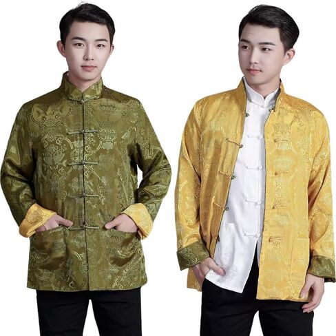Tang Suit Men Hanfu Chinese Traditional Clothes Long Sleeve Top, Can be Worn on Both Sides,Tang Suit Jacket Men Silk in Kuwait