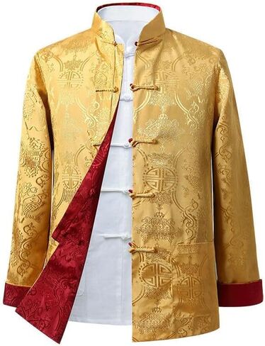 Tang Suit Men Hanfu Chinese Traditional Clothes Long Sleeve Top, Can be Worn on Both Sides,Tang Suit Jacket Men Silk in Kuwait