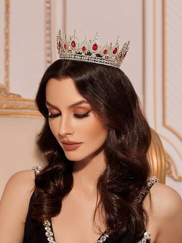 Sweetv Royal Queen Crown ، Wedding Tiara for Bride ، Rhinestone Tiaras و Crowns for Women ، وملابس الأزياء للاحتفال بحفلات أعياد الميلاد ، الذهب in Saudi Arabia