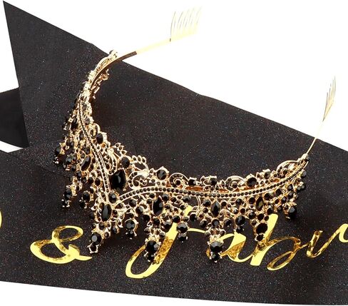Canitor 40th Birthday Crown and Sash Set - Sparkling Black Tiara with '40' & 'Fabulous' Sash - Women's 40th Birthday Decorations and Gifts in Saudi Arabia